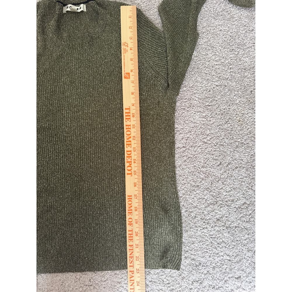 Boden Olive Green Metallic Thread Sweater Sz XL Ruffle Sleeves Semi Sheer Luxury - Picture 7 of 8